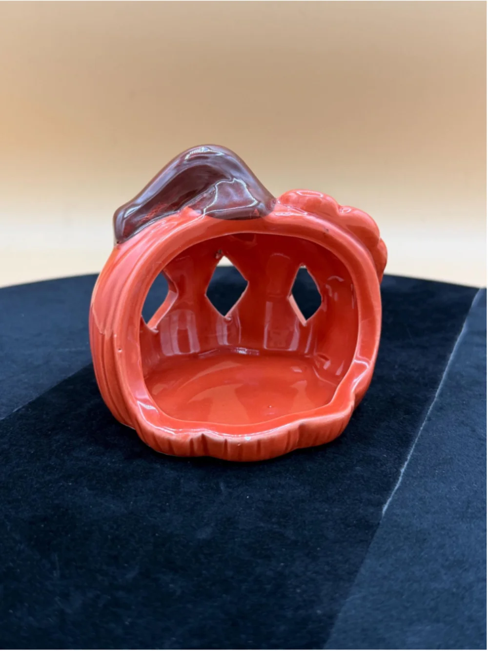 Ceramic Pumpkin Tealight Candle Holder Luminary Orange Brown Fall Halloween